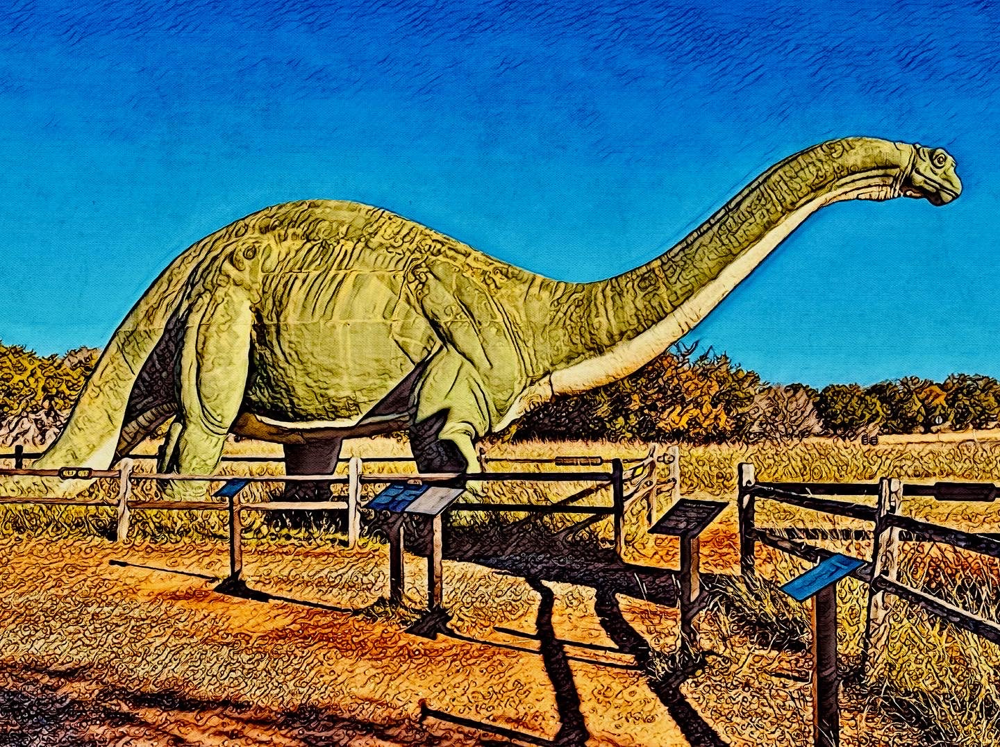 Image of puzzle - Life statue of 1969 Brontosaurus in Dinosaur Valley State Park