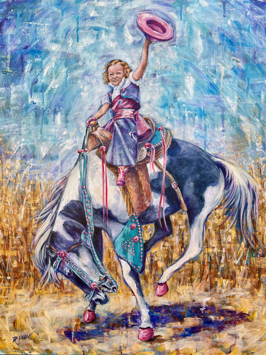 puzzle image cowgirl on bucking horse painting