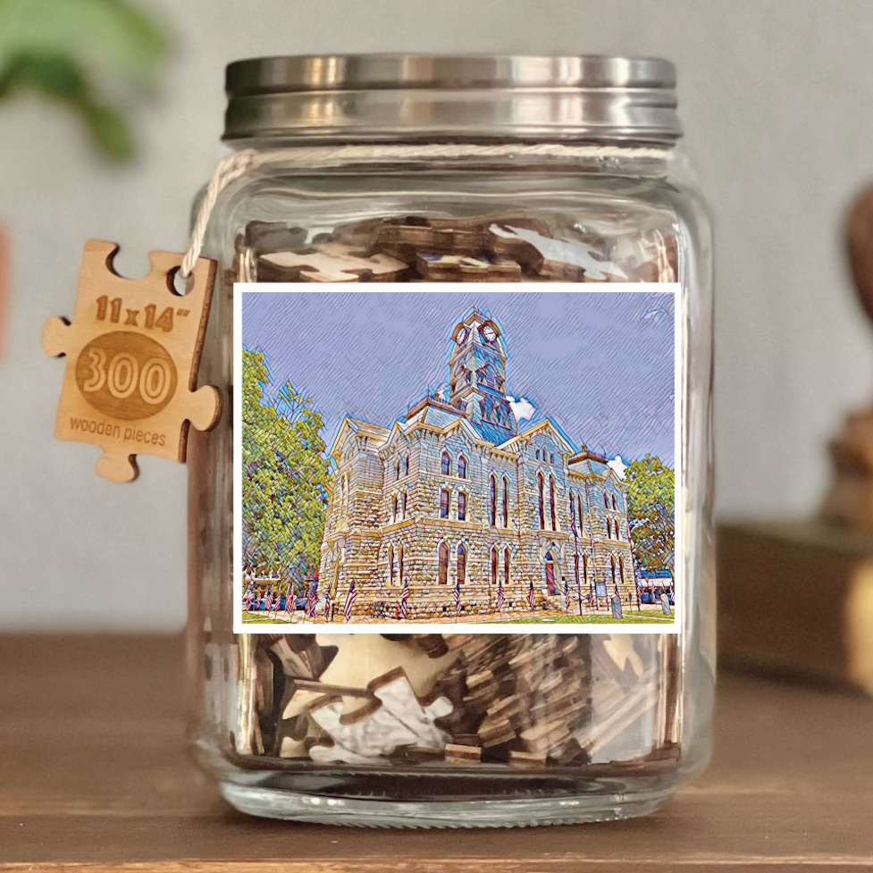 puzzle image on glass jar with lid