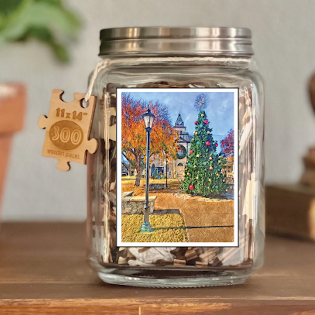 puzzle image on glass display jar