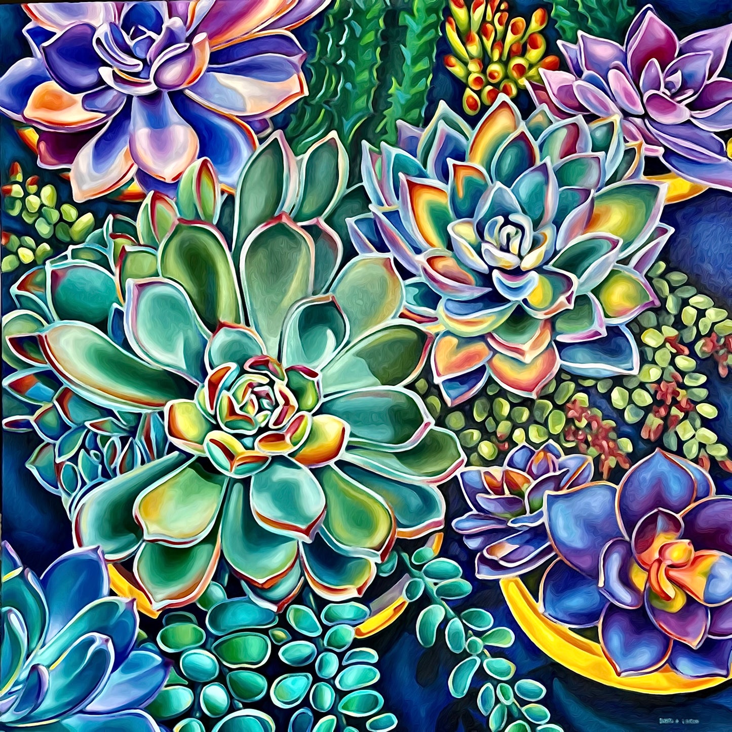 Image of puzzle - Oil painting of colorful succulents